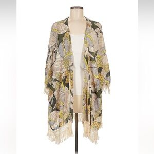 Entro Floral Kimono with Fringe - Green and Yellow
